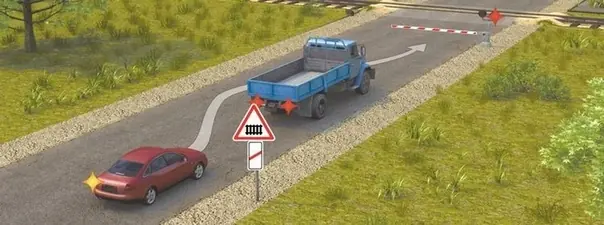 Билет 2, вопрос 16: Разрешается ли водителю выполнить объезд грузового автомобиля?